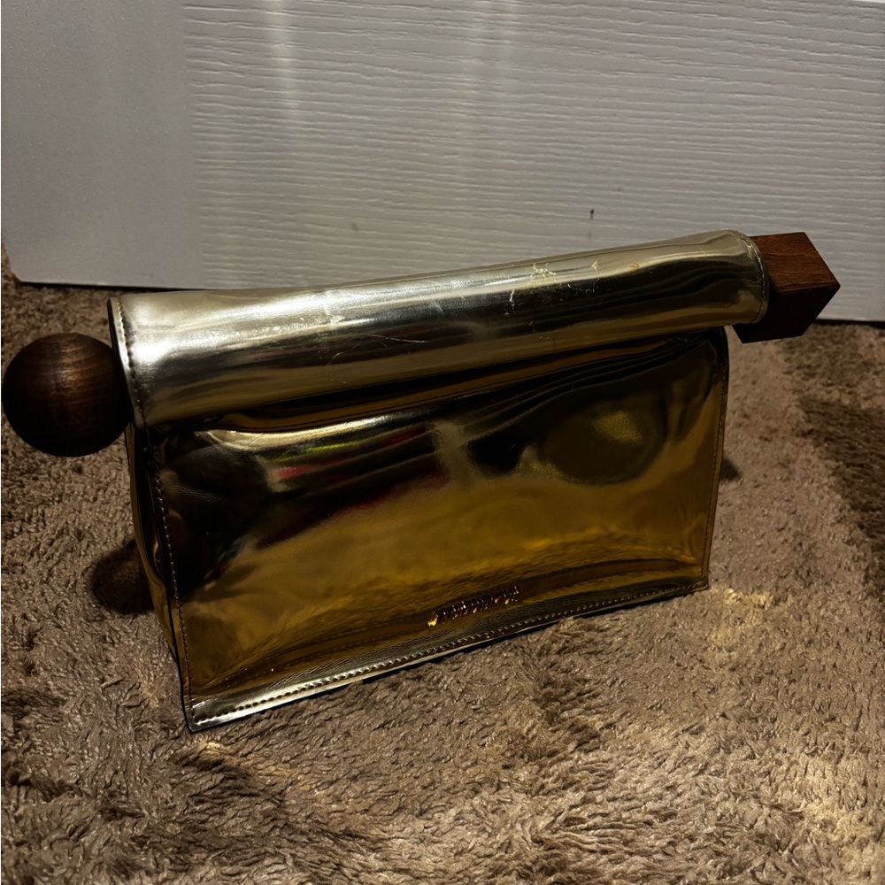 Jacquemus Metallic Gold Roll-Top Clutch